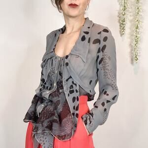 TRANSIT PAR-SUCH 100% silk blouse ruffled buttons romantic academia 2749